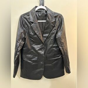 Shein women’s faux leather jacket blazer xs extra small black great condition